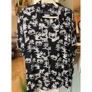 Original Use Shirt Mens 2XL Safari Animal Print Zebra Black Button-Up Rayon